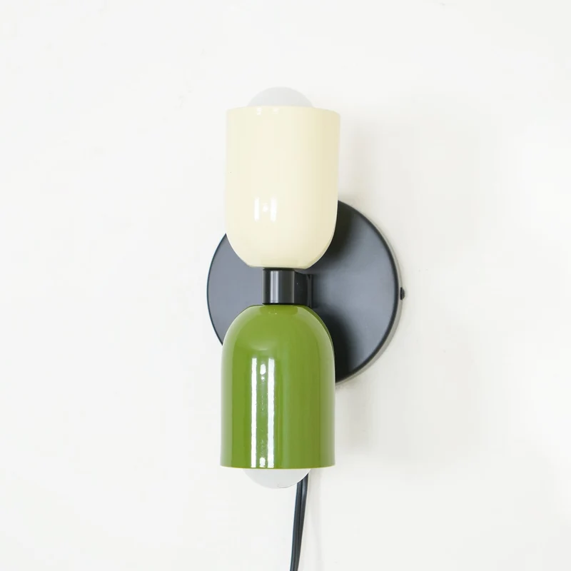 Dubbele Wandlamp met Stekker Lichtrichting Boven en Beneden Metalen Armatuur Gekleurde Kap E26 / E27 Fitting | Sansoti
