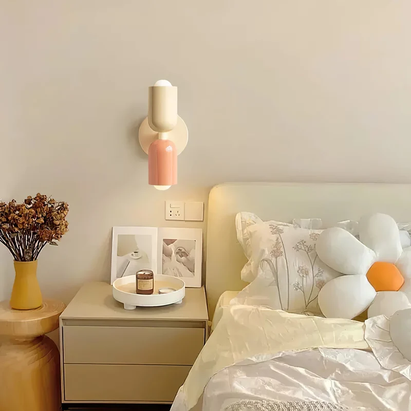 Dubbele Wandlamp met Stekker Lichtrichting Boven en Beneden Metalen Armatuur Gekleurde Kap E26 / E27 Fitting | Sansoti