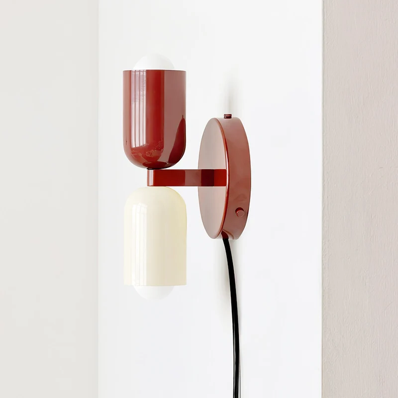 Dubbele Wandlamp met Stekker Lichtrichting Boven en Beneden Metalen Armatuur Gekleurde Kap E26 / E27 Fitting | Sansoti
