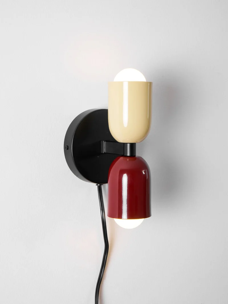 Dubbele Wandlamp met Stekker Lichtrichting Boven en Beneden Metalen Armatuur Gekleurde Kap E26 / E27 Fitting | Sansoti