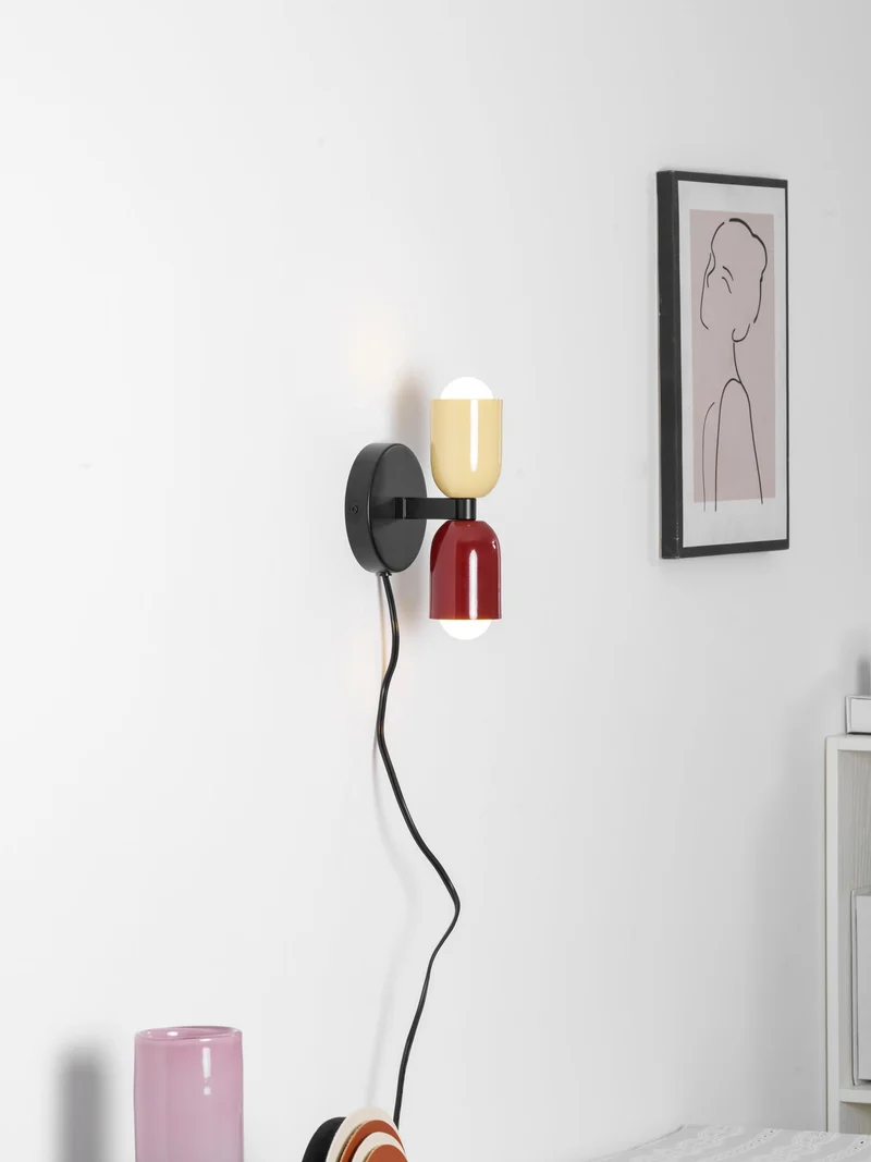 Dubbele Wandlamp met Stekker Lichtrichting Boven en Beneden Metalen Armatuur Gekleurde Kap E26 / E27 Fitting | Sansoti