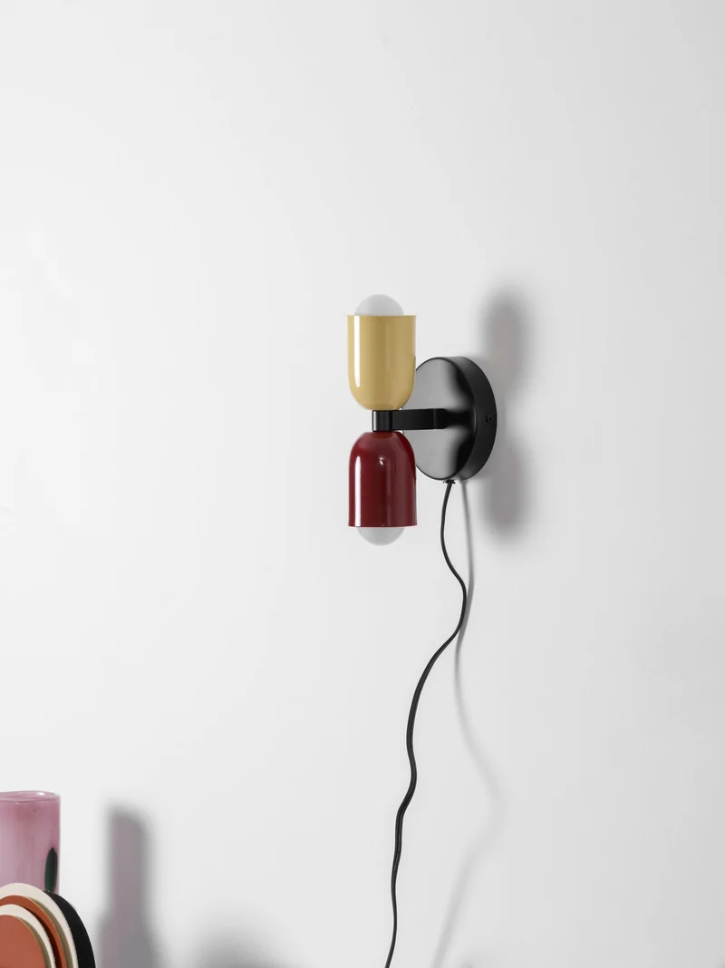 Dubbele Wandlamp met Stekker Lichtrichting Boven en Beneden Metalen Armatuur Gekleurde Kap E26 / E27 Fitting | Sansoti