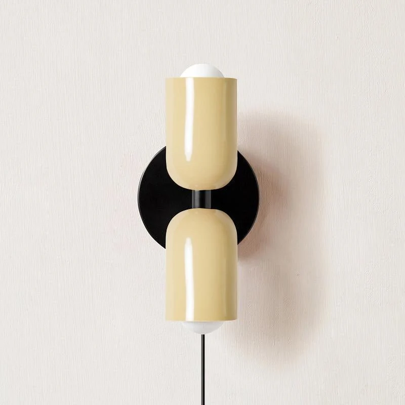 Dubbele Wandlamp met Stekker Lichtrichting Boven en Beneden Metalen Armatuur Gekleurde Kap E26 / E27 Fitting | Sansoti