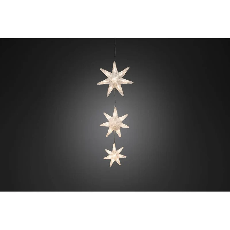 LED Lichtervorhang 3 Sterne Timer 24 Warmweiße Dioden IP44