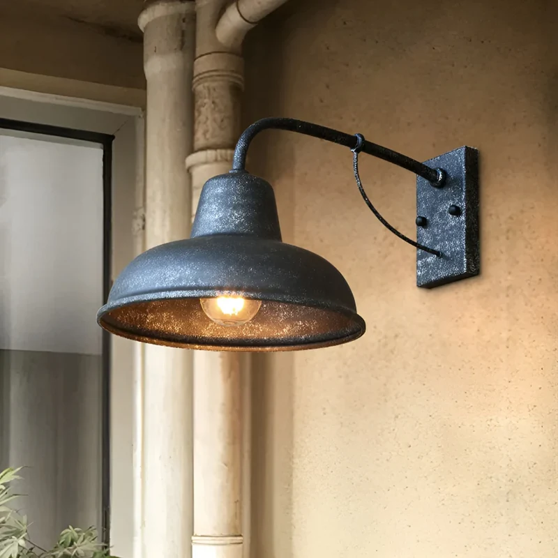 Metalen Wandlamp Buiten Industrieel Vintage Weerbestendig Zwart Zilver E26 Tuin Terras Balkon Verlichting | Sansoti