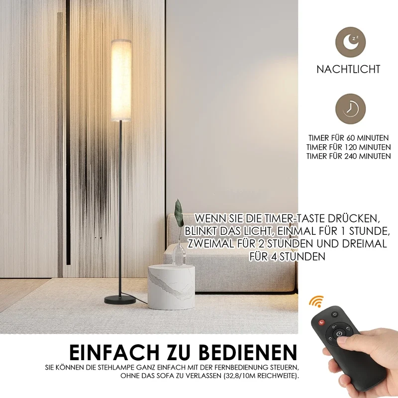 Staande LED-Lamp 170 cm Dimbaar met Afstandsbediening Scandinavisch Hout en Metaal Warm tot Koud Wit | Sansoti