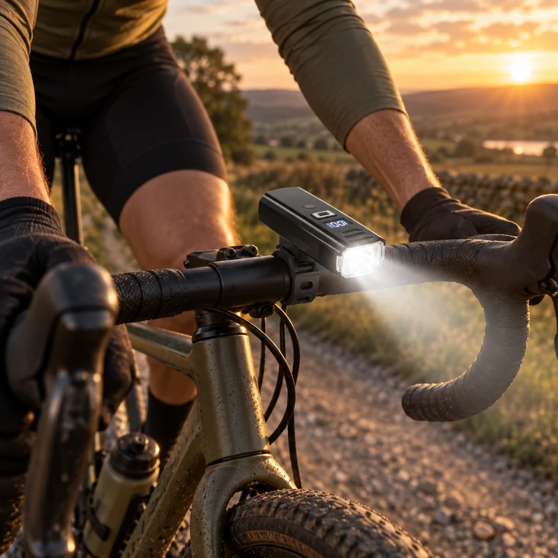 Oplaadbare LED Fietsverlichting Set Verstelbare Lichtbundel Automatische Sensor Digitale Accuweergave Fiets | Sansoti