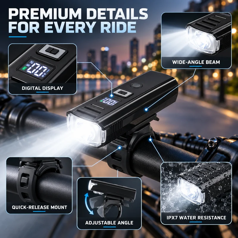 Oplaadbare LED Fietsverlichting Set Verstelbare Lichtbundel Automatische Sensor Digitale Accuweergave Fiets | Sansoti