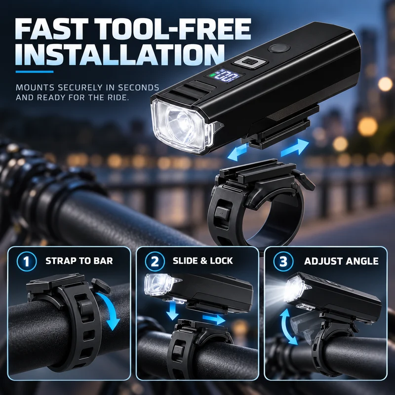 Oplaadbare LED Fietsverlichting Set Verstelbare Lichtbundel Automatische Sensor Digitale Accuweergave Fiets | Sansoti