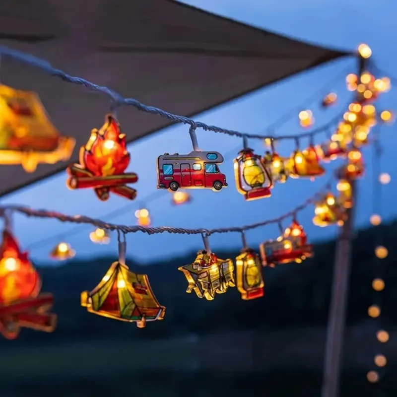 Decoratieve LED-lichtsnoer Campingmotieven Warmwit Licht Batterij Sfeerverlichting Buiten Binnen Tuin | Sansoti