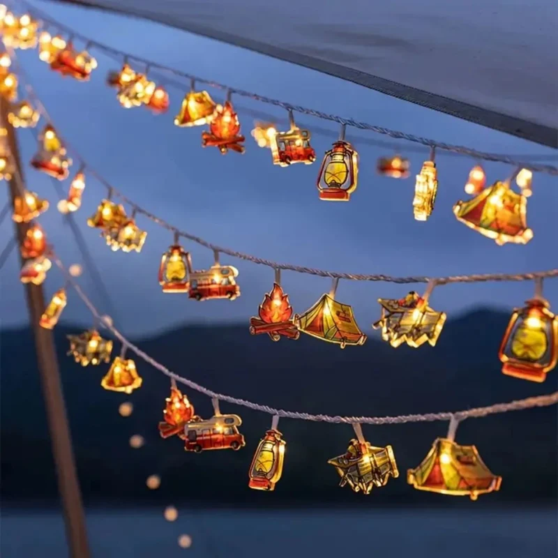 Decoratieve LED-lichtsnoer Campingmotieven Warmwit Licht Batterij Sfeerverlichting Buiten Binnen Tuin | Sansoti