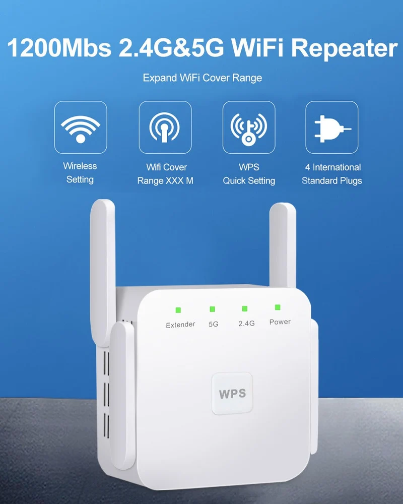 Draadloze WiFi Signaalversterker 5G Dual-Band 1200 Mbps Repeater Router voor Thuis Kantoor en Onderweg | Sansoti