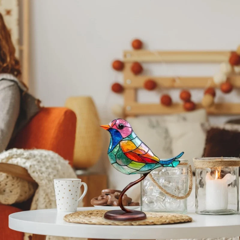 Glazen Vogelsculptuur met Kleurrijke Takken voor Tafel en Kast Decoratie Natuurinspiratie Sfeervolle Woonkamer | Sansoti