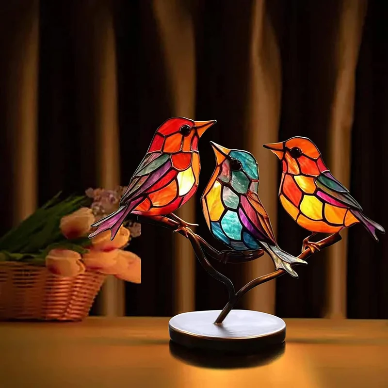 Glazen Vogelsculptuur met Kleurrijke Takken voor Tafel en Kast Decoratie Natuurinspiratie Sfeervolle Woonkamer | Sansoti
