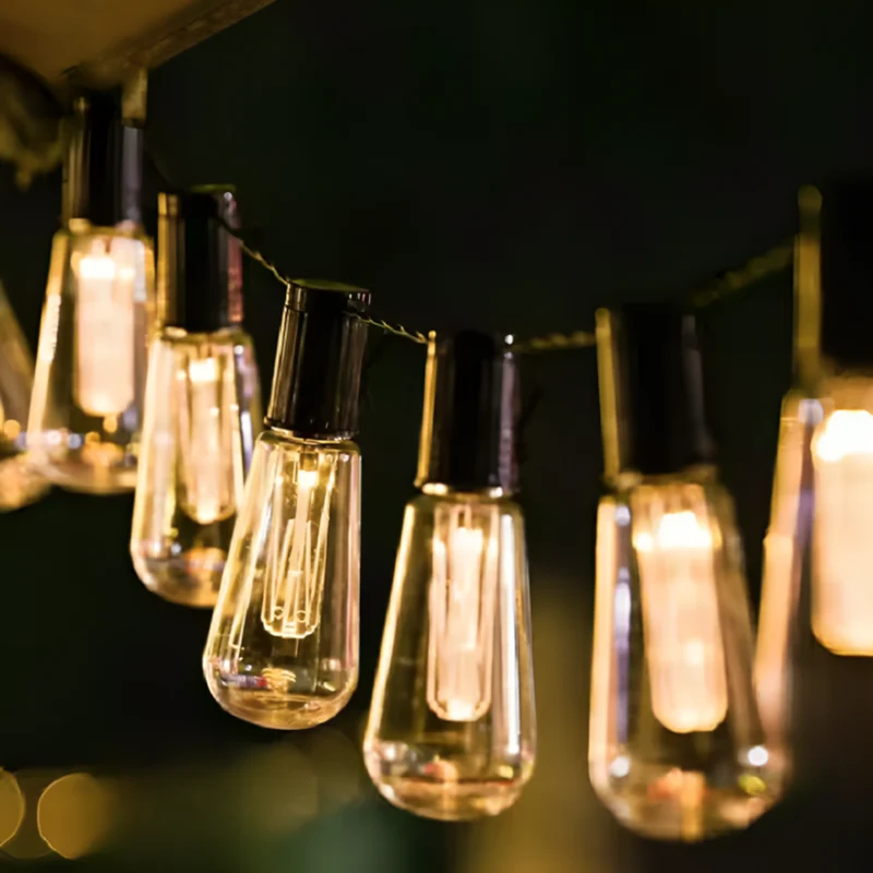 Zonne-energie Lichtsnoer Vintage Edison LED 10 Meter Waterdicht IP65 Sfeerverlichting Tuin Terras Camping | Sansoti