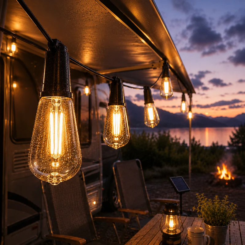 Zonne-energie Lichtsnoer Vintage Edison LED 10 Meter Waterdicht IP65 Sfeerverlichting Tuin Terras Camping | Sansoti