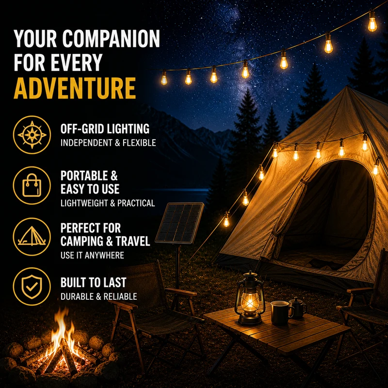 Zonne-energie Lichtsnoer Vintage Edison LED 10 Meter Waterdicht IP65 Sfeerverlichting Tuin Terras Camping | Sansoti