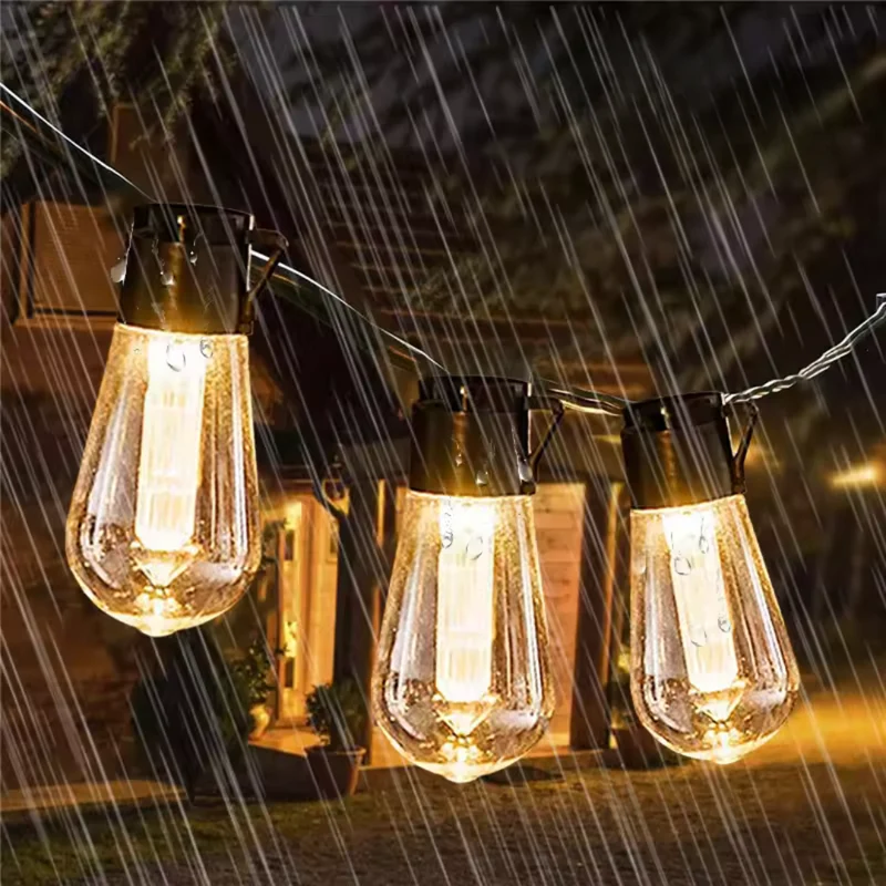 Zonne-energie Lichtsnoer Vintage Edison LED 10 Meter Waterdicht IP65 Sfeerverlichting Tuin Terras Camping | Sansoti