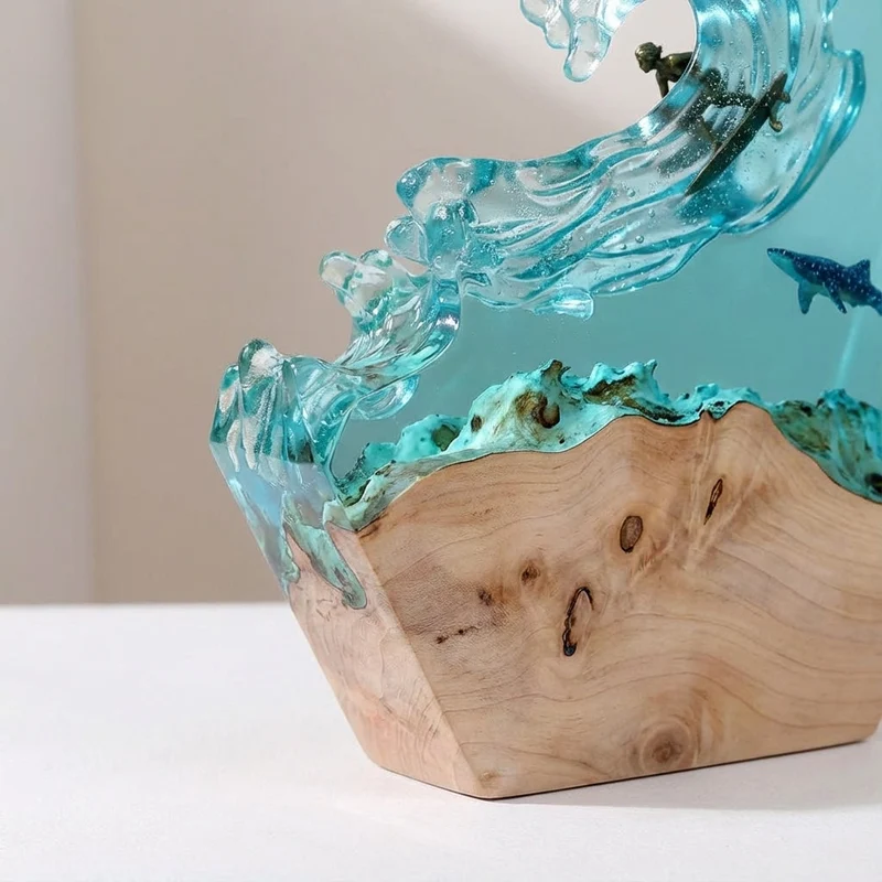 Decoratieve Walvisstaande Lamp Oceaan Hars Dimbaar Hout Sfeerlicht Nachtlampje Maritiem Interieur Kinderkamer | Sansoti