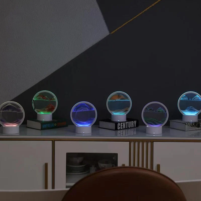 Ronde Zandkunst Lamp met LED Verlichting Cirkel Decoratielamp Bewegend Zand Tafelverlichting Sfeerverlichting | Sansoti