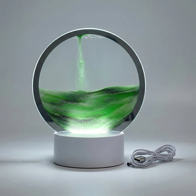 Ronde Zandkunst Lamp met LED Verlichting Cirkel Decoratielamp Bewegend Zand Tafelverlichting Sfeerverlichting | Sansoti