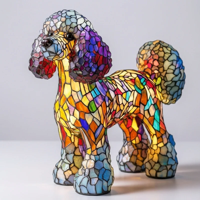 Decoratieve Hondenlamp Gekleurd Glas LED Tafellamp Dierenvorm Sfeerlicht USB Aansluiting 25cm Woonkamer | Sansoti