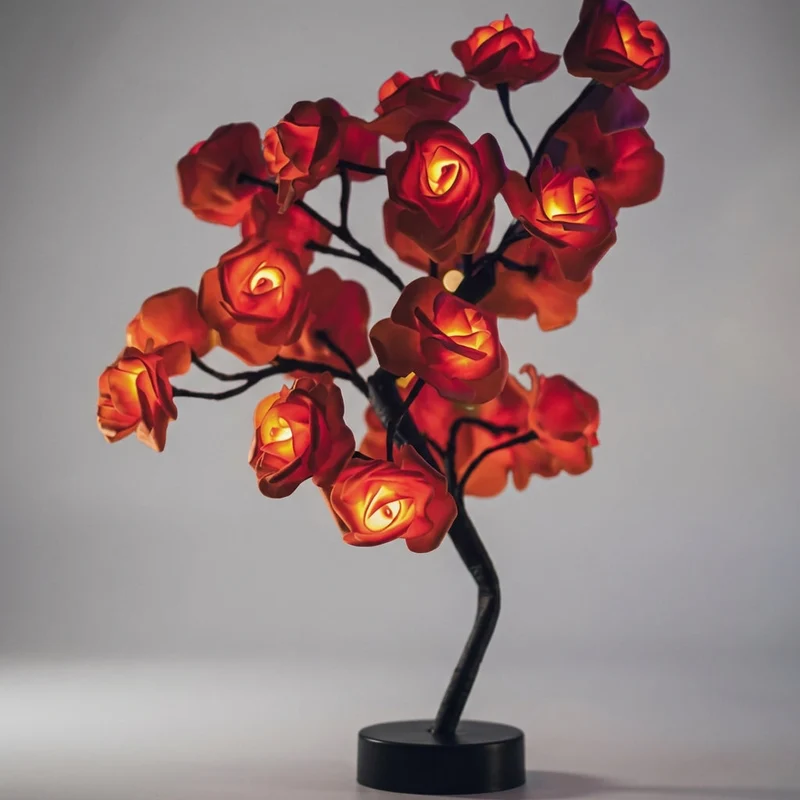 Bloemenlamp met Handgemaakte Rozen 46cm USB Batterij Nachtlamp Decoratieve Tafellamp Romantisch Stemmingslicht | Sansoti