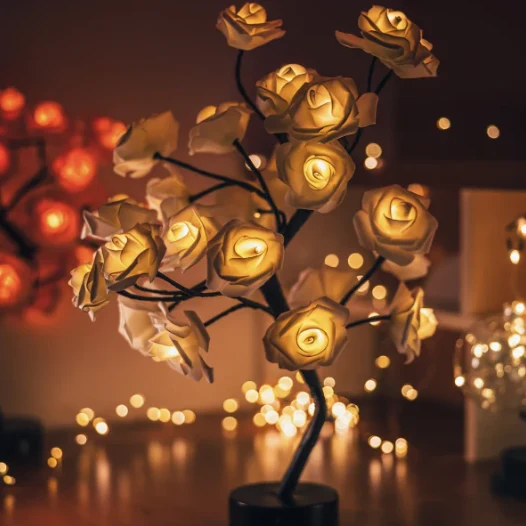 Bloemenlamp met Handgemaakte Rozen 46cm USB Batterij Nachtlamp Decoratieve Tafellamp Romantisch Stemmingslicht | Sansoti