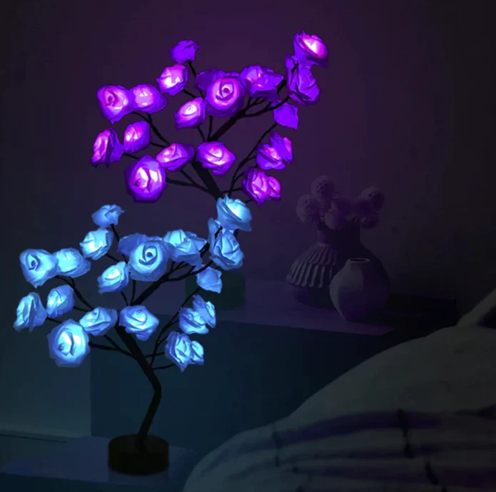 Bloemenlamp met Handgemaakte Rozen 46cm USB Batterij Nachtlamp Decoratieve Tafellamp Romantisch Stemmingslicht | Sansoti