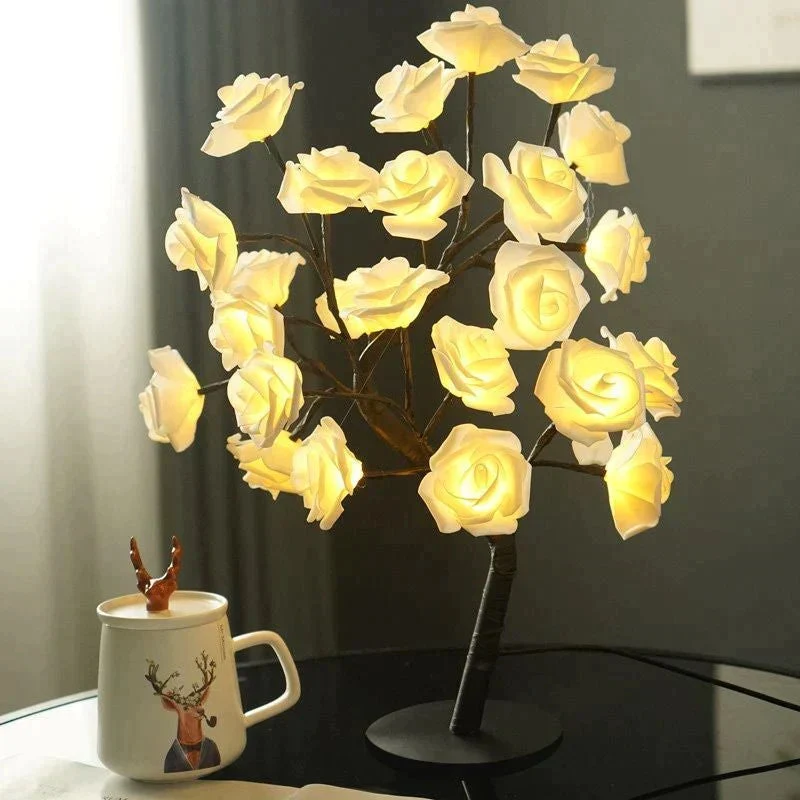 Bloemenlamp met Handgemaakte Rozen 46cm USB Batterij Nachtlamp Decoratieve Tafellamp Romantisch Stemmingslicht | Sansoti