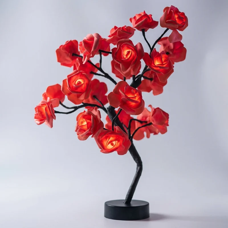 Bloemenlamp met Handgemaakte Rozen 46cm USB Batterij Nachtlamp Decoratieve Tafellamp Romantisch Stemmingslicht | Sansoti