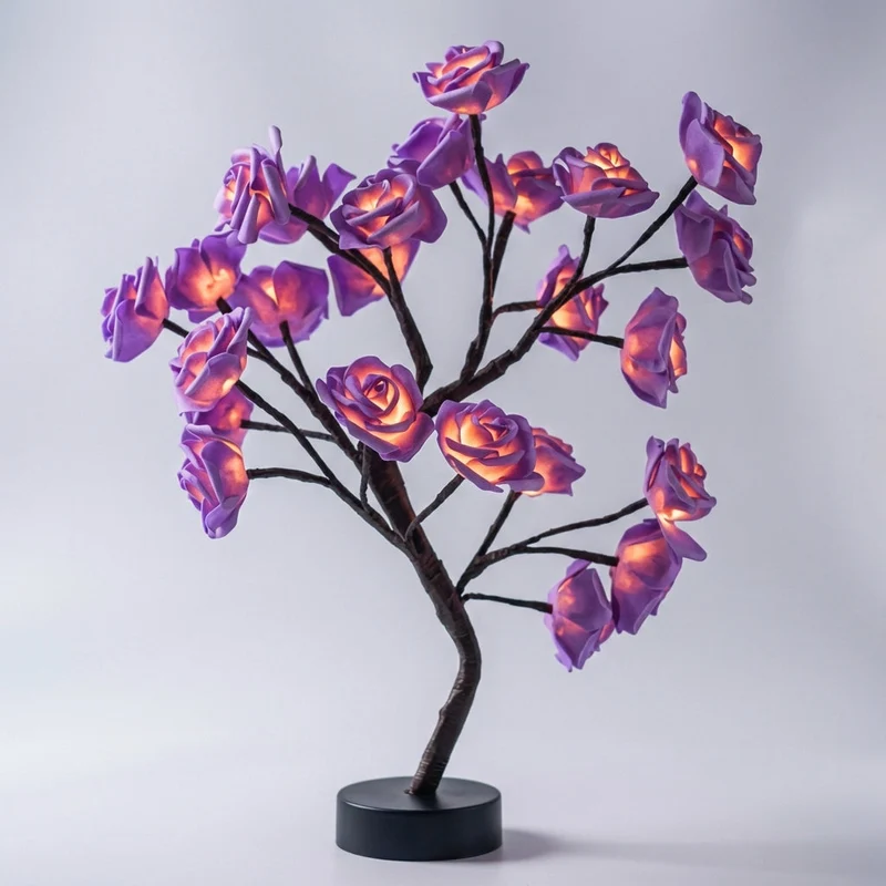 Bloemenlamp met Handgemaakte Rozen 46cm USB Batterij Nachtlamp Decoratieve Tafellamp Romantisch Stemmingslicht | Sansoti