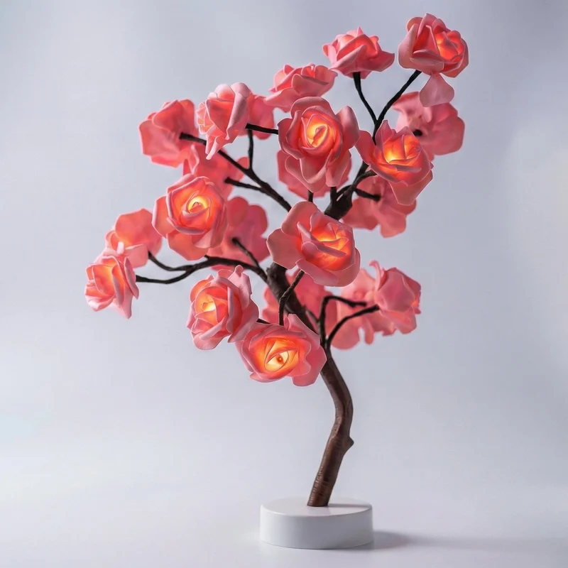 Bloemenlamp met Handgemaakte Rozen 46cm USB Batterij Nachtlamp Decoratieve Tafellamp Romantisch Stemmingslicht | Sansoti