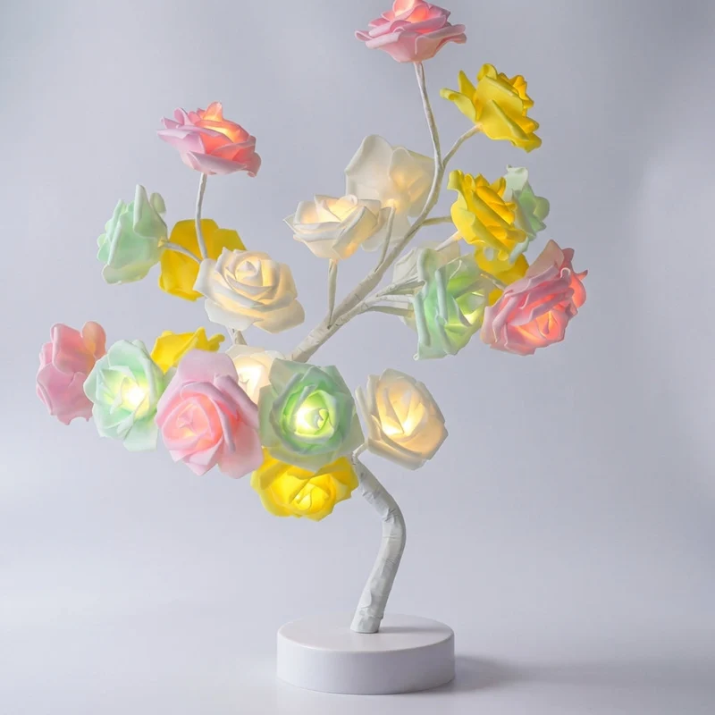 Bloemenlamp met Handgemaakte Rozen 46cm USB Batterij Nachtlamp Decoratieve Tafellamp Romantisch Stemmingslicht | Sansoti