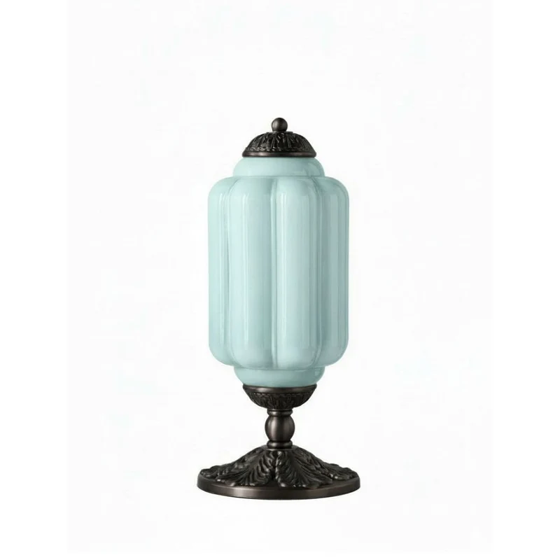 Glazen Tafellamp met Scallop Design Vintage Stijl Slaapkamer Woonkamer Accentverlichting Zwart Messing Matglas | Sansoti