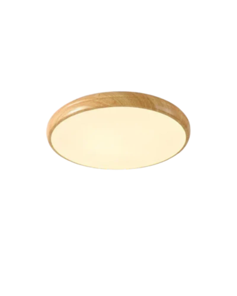 Ronde houten plafondlamp met warm diffuus licht voor serene woonruimtes | Sansoti