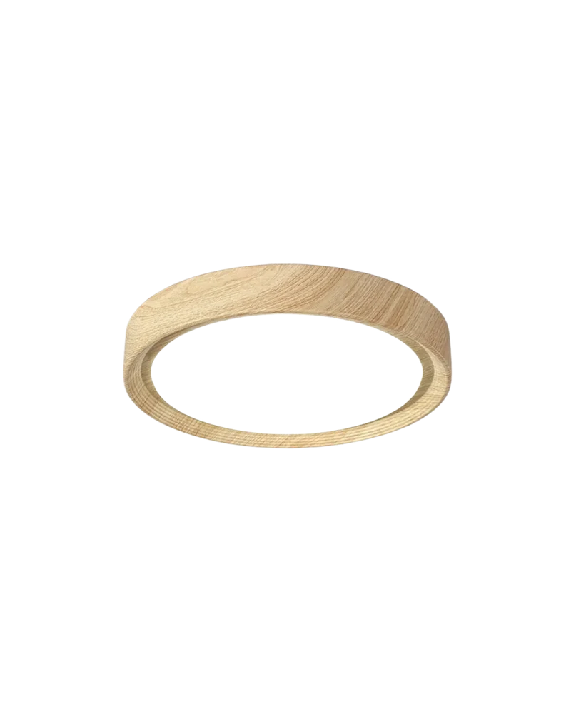 Ronde houten plafondlamp met warm diffuus licht voor serene woonruimtes | Sansoti