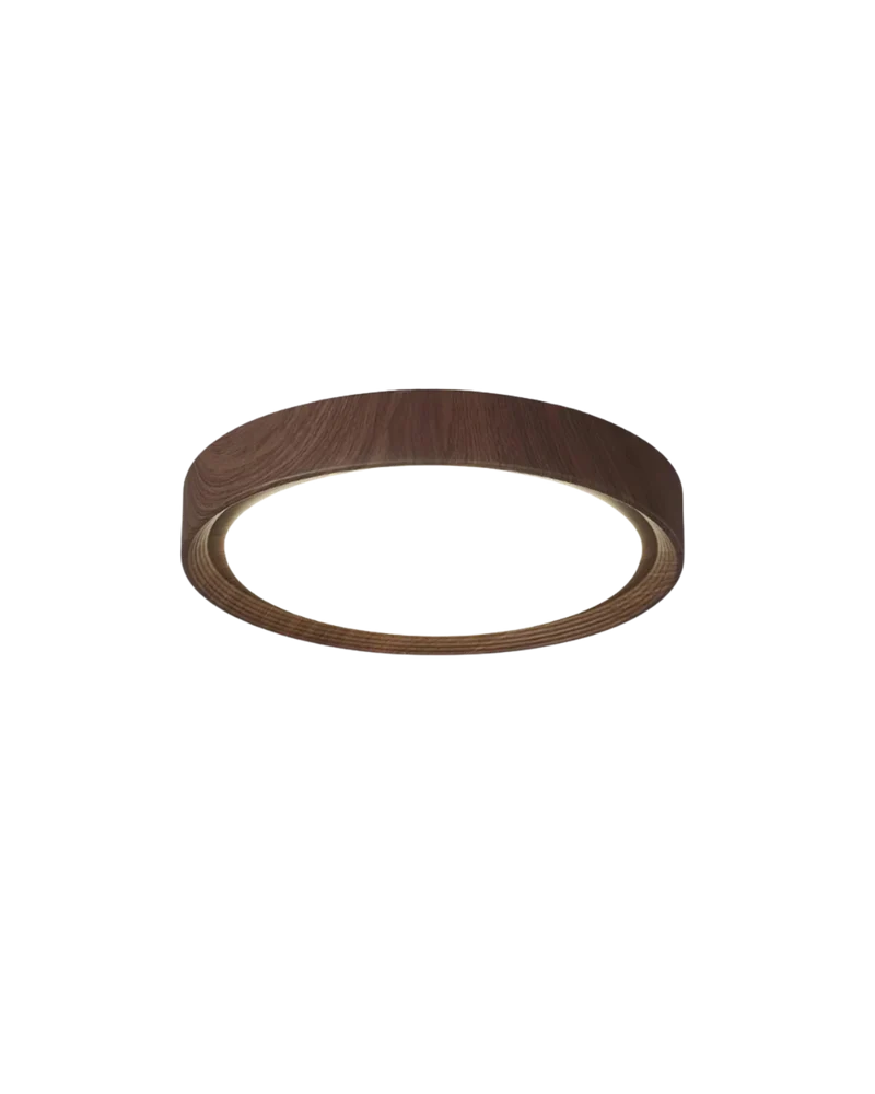 Ronde houten plafondlamp met warm diffuus licht voor serene woonruimtes | Sansoti