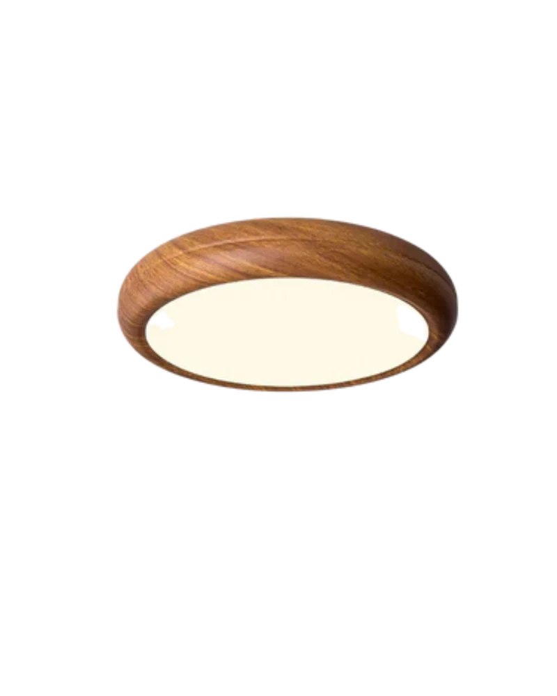 Ronde houten plafondlamp met warm diffuus licht voor serene woonruimtes | Sansoti