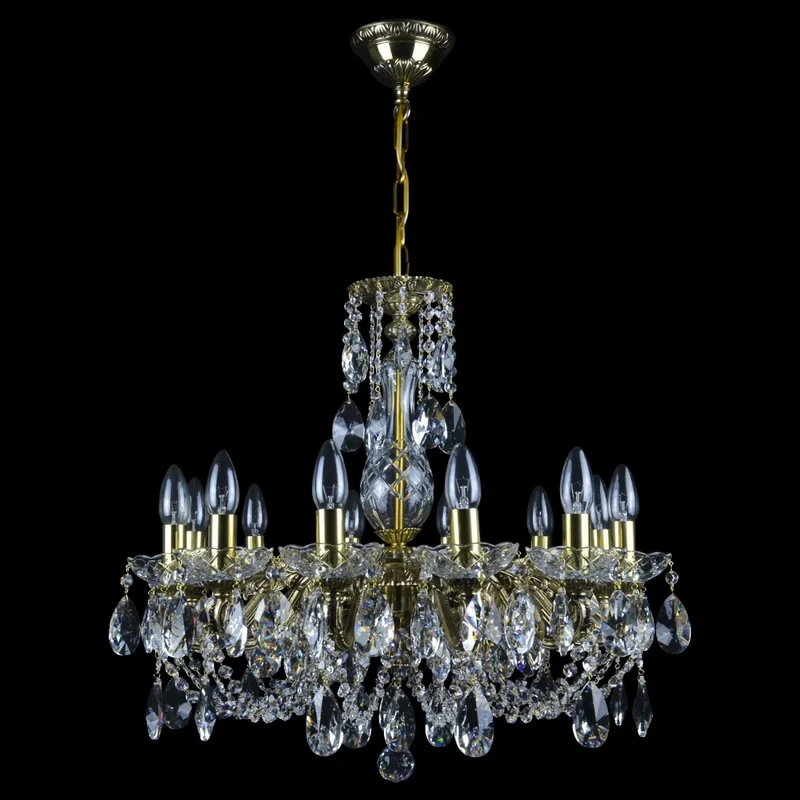 Casa Padrino Luxus Barock Kristall Kronleuchter Gold Ø 61 x H. 56 cm - Prunkvolle Messing Kronleuchter mit böhmischem Kristallglas - Barock Möbel - Edel & Prunkvoll