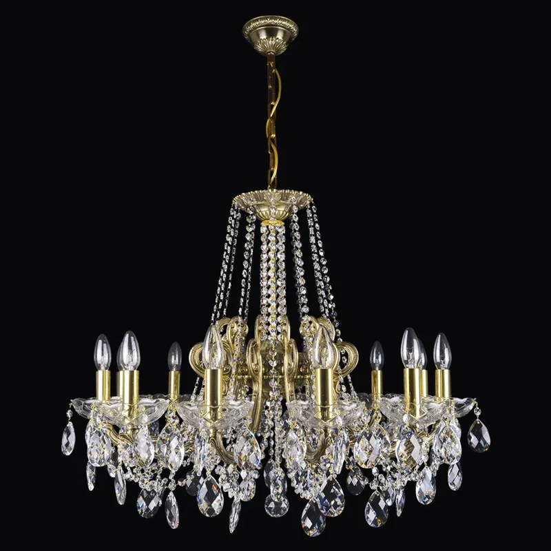 Casa Padrino Luxus Barock Kristall Kronleuchter Gold Ø 62 x H. 65 cm - Prunkvolle Messing Kronleuchter mit böhmischem Kristallglas - Barock Möbel - Edel & Prunkvoll