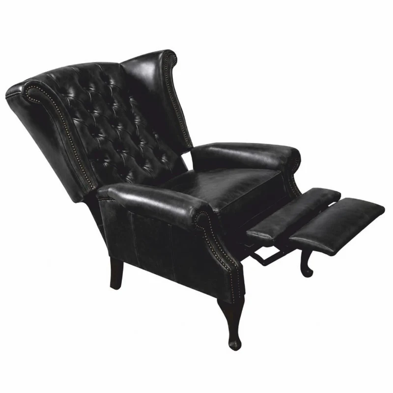 Casa Padrino Luxus Chesterfield Leder Fernsehsessel Vintage Schwarz / Schwarz H. 110 cm - Echtleder Wohnzimmer Sessel
