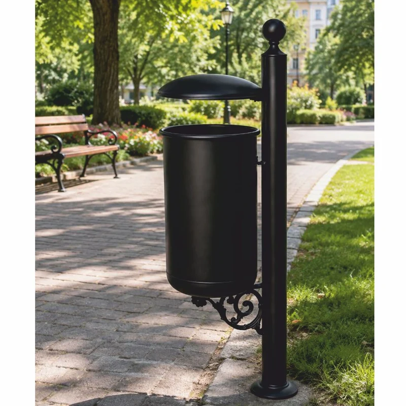 Casa Padrino Jugendstil Park Abfallbehälter Schwarz H. 100 cm - Nostalgischer Metall Abfalleimer