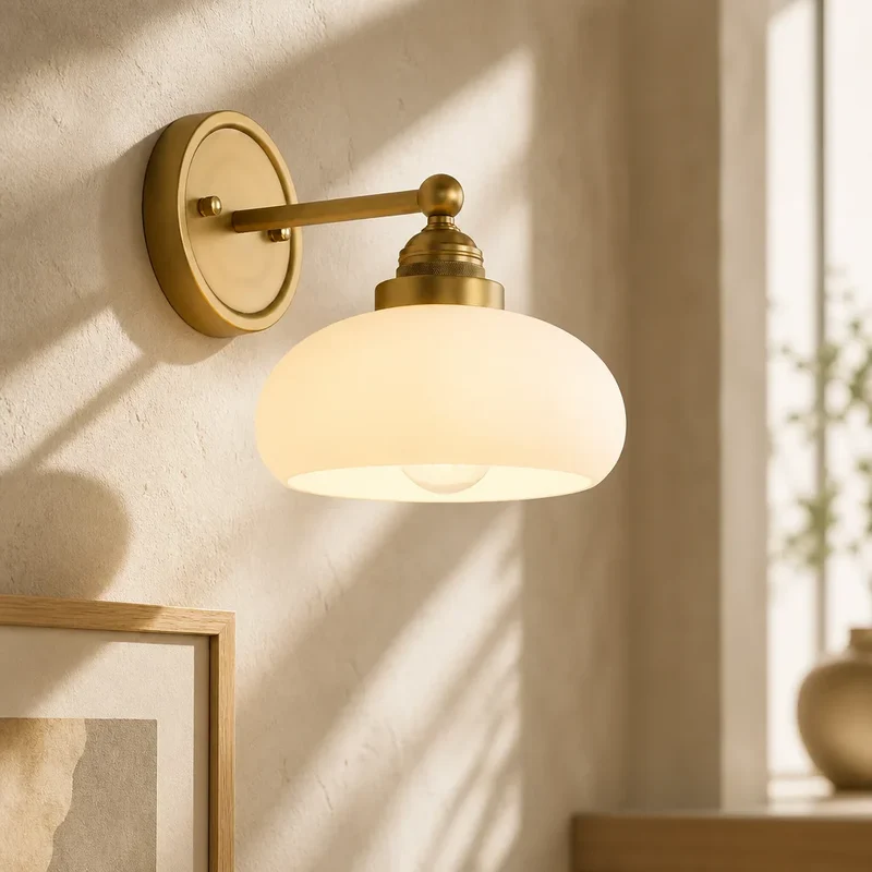 Vintage Wandlamp Melkwit Glas Industriële Stijl Verlichting Slaapkamer Gang | Sansoti