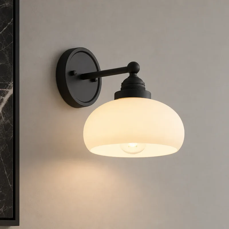 Vintage Wandlamp Melkwit Glas Industriële Stijl Verlichting Slaapkamer Gang | Sansoti