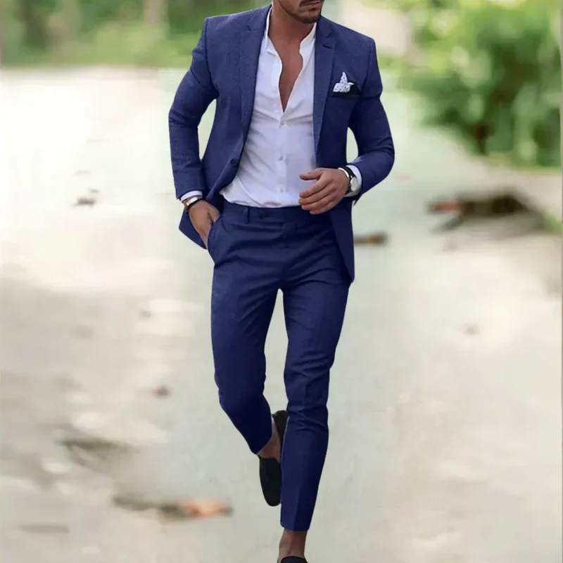 Tweedelig Linnen Herenkostuum Slim Fit Zomer Bruiloft Business Comfortabel Ademend 70% Linnen 30% Katoen | Sansoti