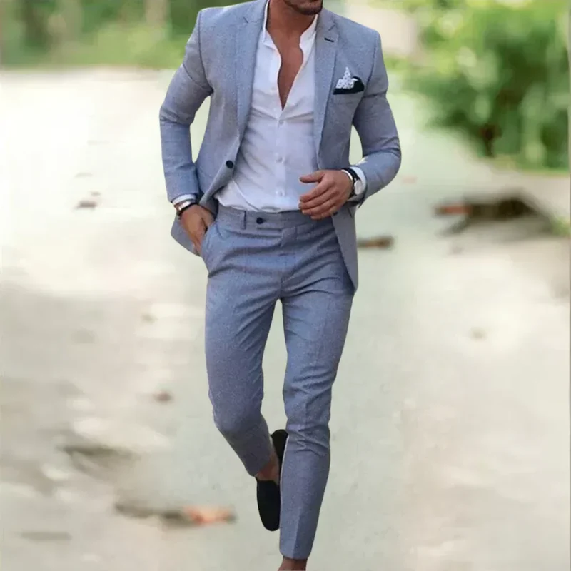 Tweedelig Linnen Herenkostuum Slim Fit Zomer Bruiloft Business Comfortabel Ademend 70% Linnen 30% Katoen | Sansoti