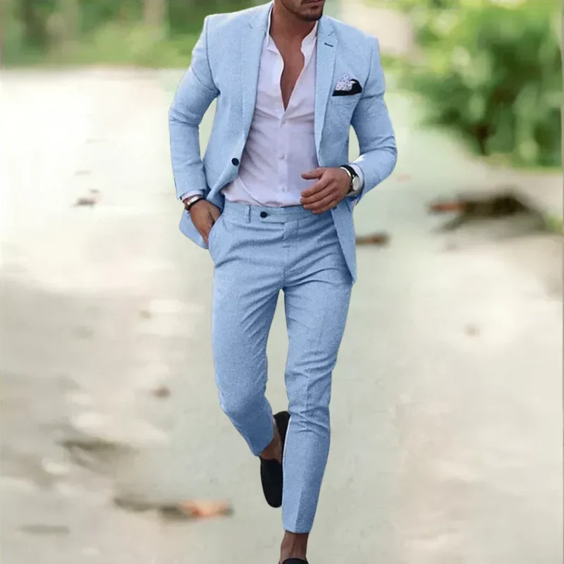 Tweedelig Linnen Herenkostuum Slim Fit Zomer Bruiloft Business Comfortabel Ademend 70% Linnen 30% Katoen | Sansoti