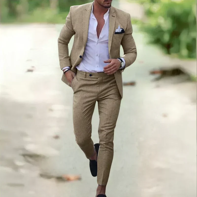 Tweedelig Linnen Herenkostuum Slim Fit Zomer Bruiloft Business Comfortabel Ademend 70% Linnen 30% Katoen | Sansoti