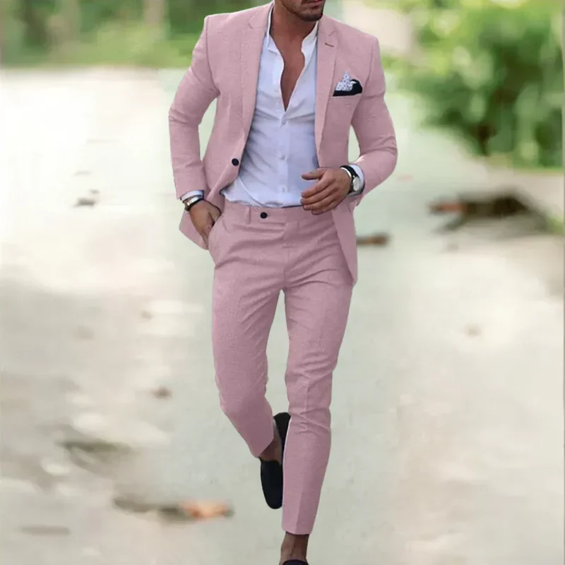 Tweedelig Linnen Herenkostuum Slim Fit Zomer Bruiloft Business Comfortabel Ademend 70% Linnen 30% Katoen | Sansoti